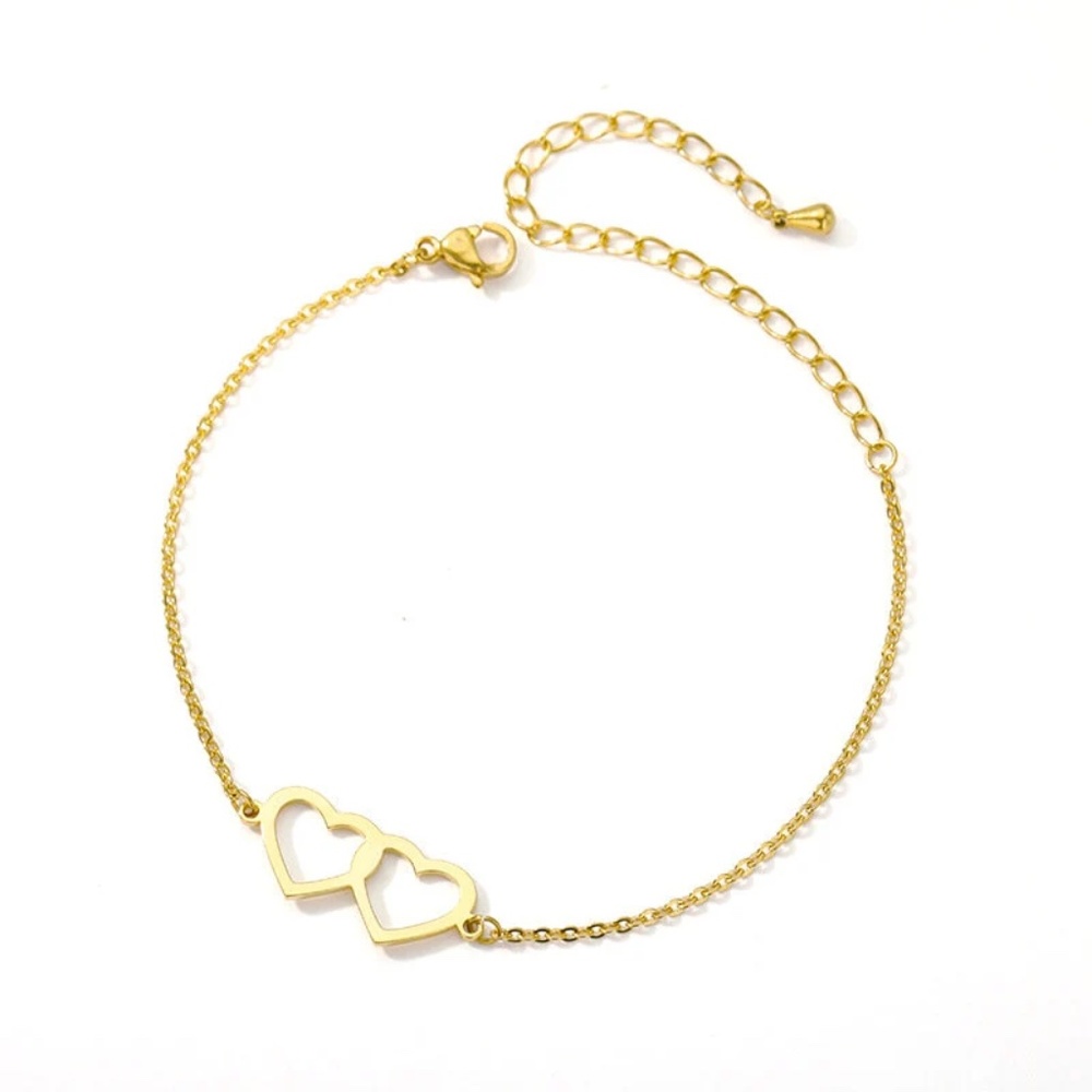 Dainty Double Heart Bracelet, Dainty Bracelet, Simple Bracelet Gold Plate
